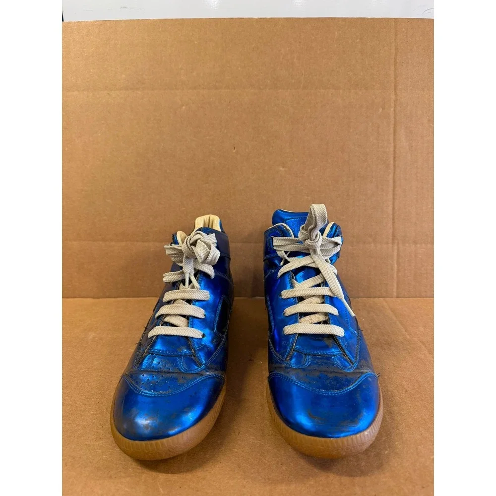 Maison Margiela Metallic Blue Leather High-Top Sneakers Mens Size 41 EU / 8 US